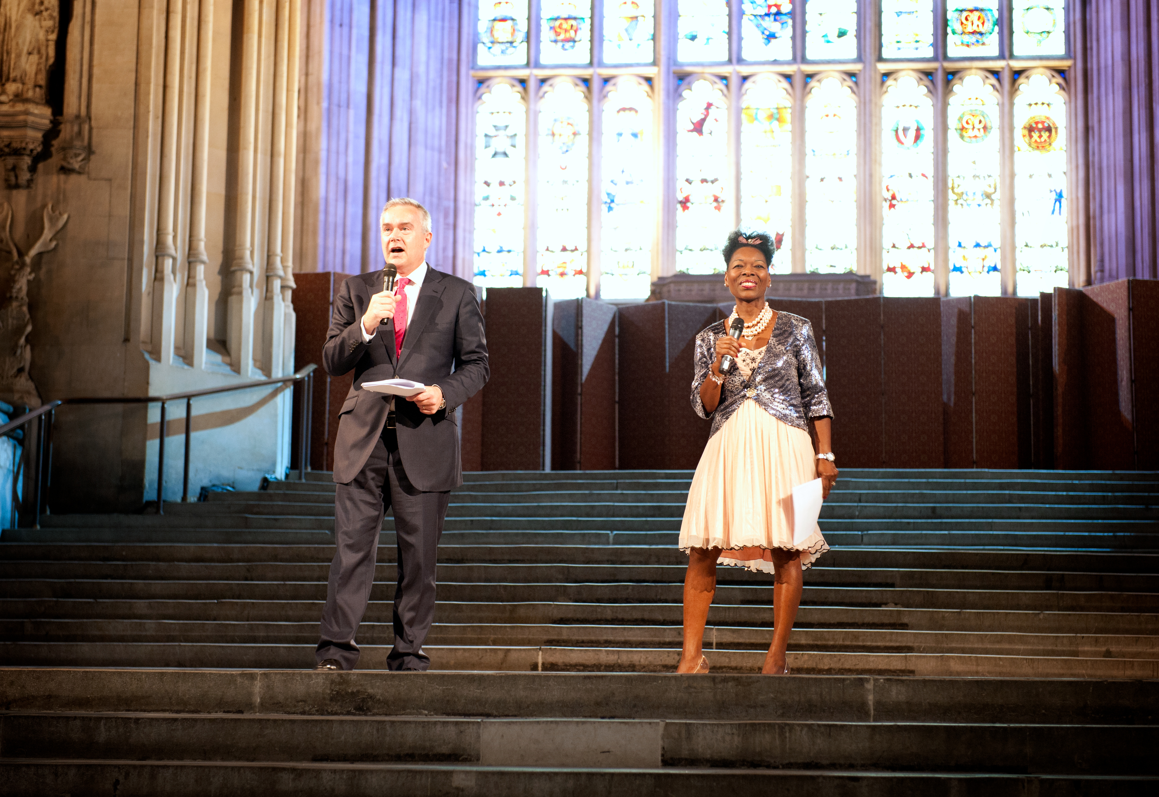 Hosts Floella Benjamin and Huw Edwards Hosts Floella Benjamin and Huw Edwards